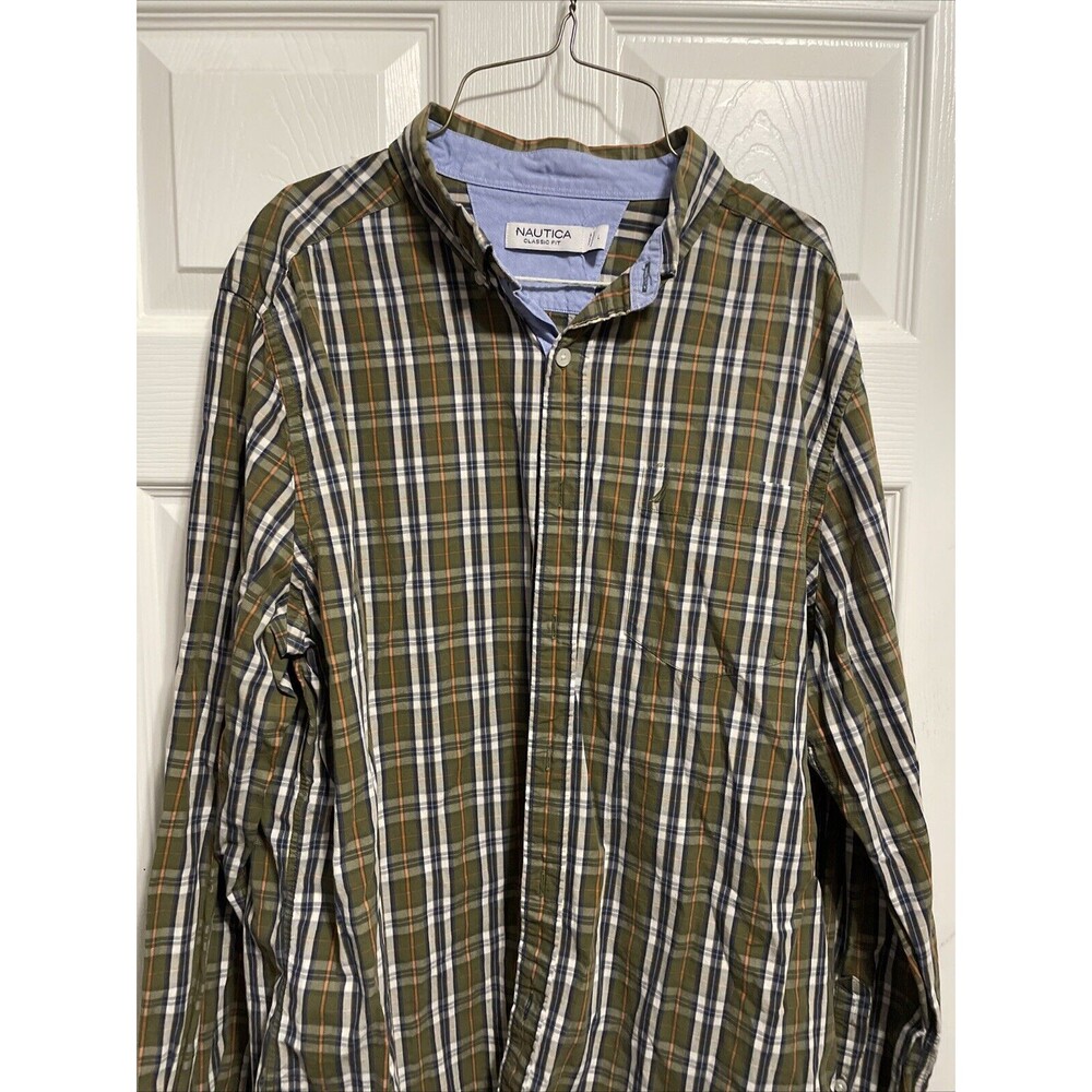Nautica Mens Large Classic Fit Plaid Long Sleeve Button Up Shirt